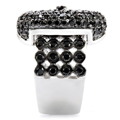 Rhodium and ruthenium brass ring with black finish featuring AAA grade CZ stones, crafted by Turquoise Tiger jewelry.