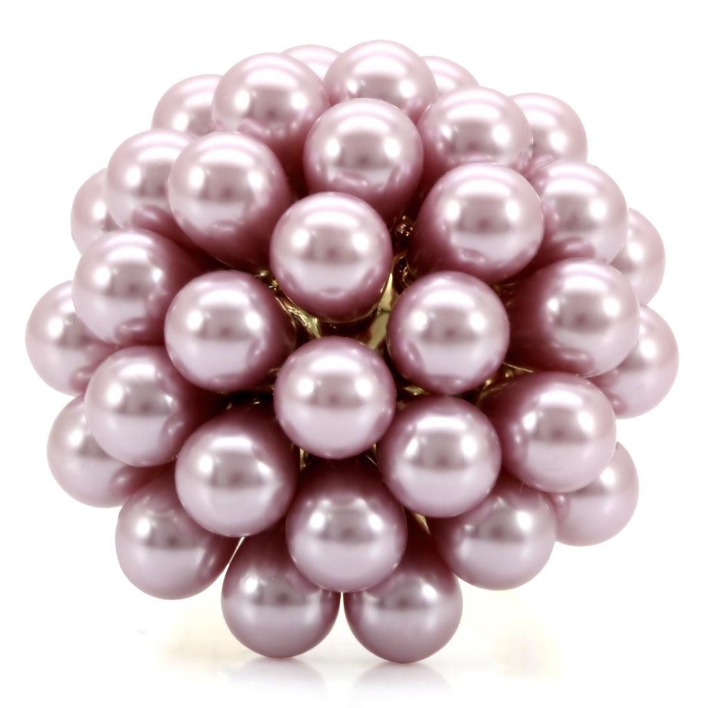 Turquoise Tiger gold brass ring with a synthetic pearl in light amethyst, featuring a sleek and elegant design.