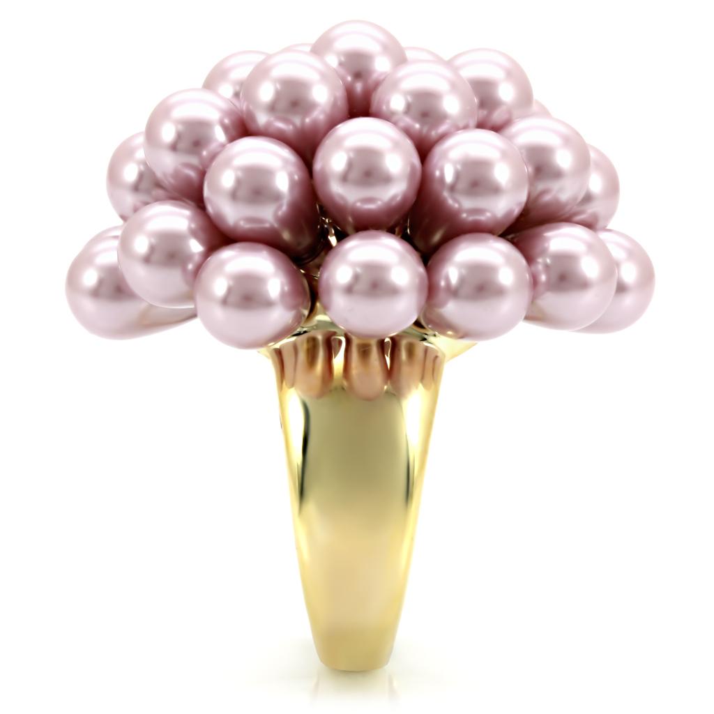 Turquoise Tiger gold brass ring featuring a synthetic pearl in light amethyst with elegant design and smooth finish.