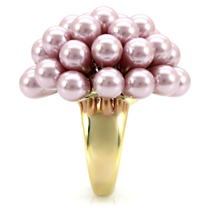 Turquoise Tiger gold brass ring featuring a synthetic pearl in light amethyst with elegant design and smooth finish.