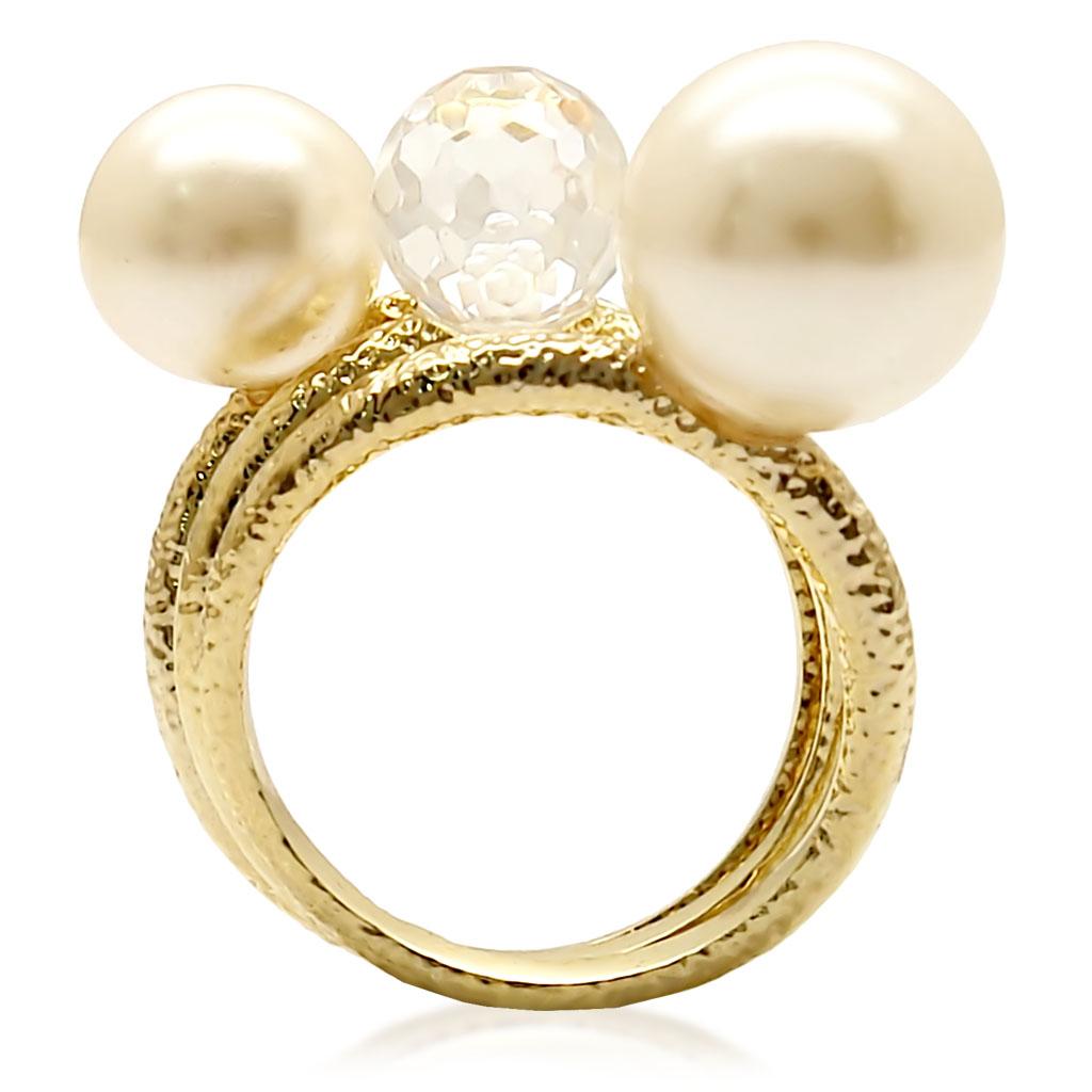 Gold brass ring with a synthetic pearl in citrine yellow from Turquoise Tiger, featuring a sleek and elegant design.