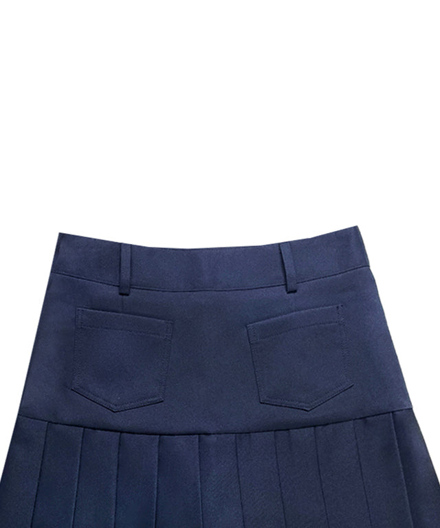 Amethyst Lucy BENECIA 12 Navy asymmetric culottes, stylish navy accessories with unique design details.