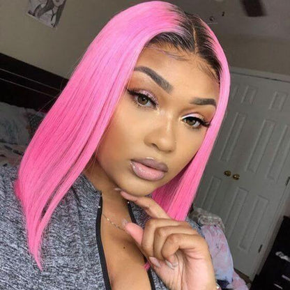 Vibrant pink lace front wig with 13x4 parting, custom colored human hair by Elite Crown Hair, styled with soft waves.
