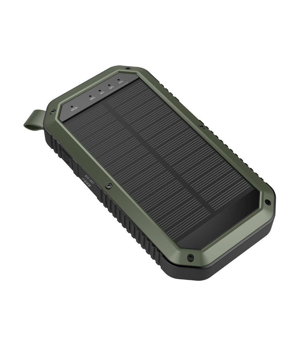 Salmon Lucky Sun Chaser Mini solar-powered wireless phone charger with 10,000mAh capacity, compact tech accessory, front view