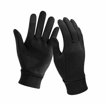 Blue lightweight running gloves by Indigo Eurybia, made for outdoor sports, with breathable fabric and snug fit.