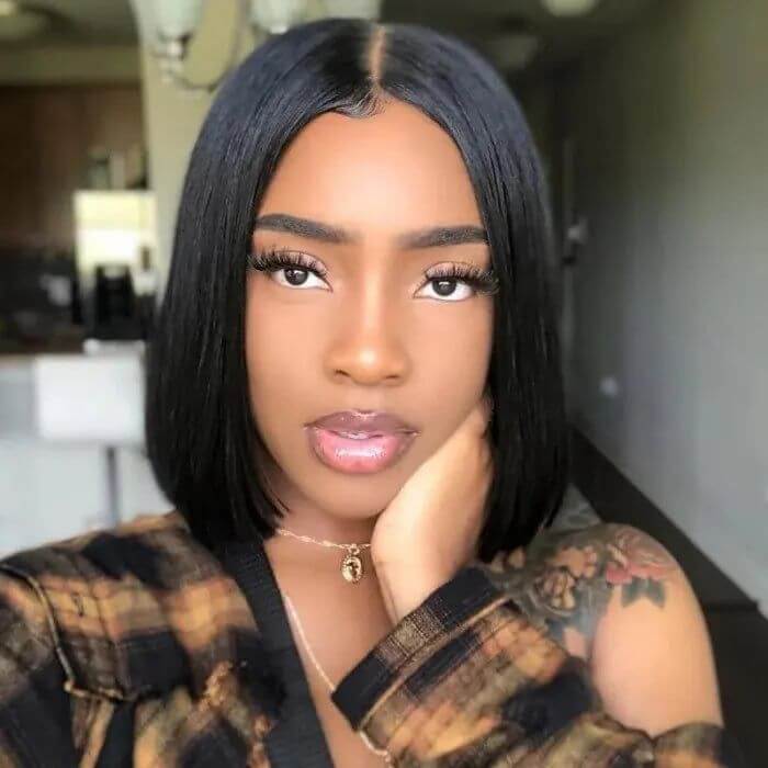 Elite Crown Hair sleek straight bob lace front wig with 13x4 lace, premium human hair, styled neatly with natural shine.