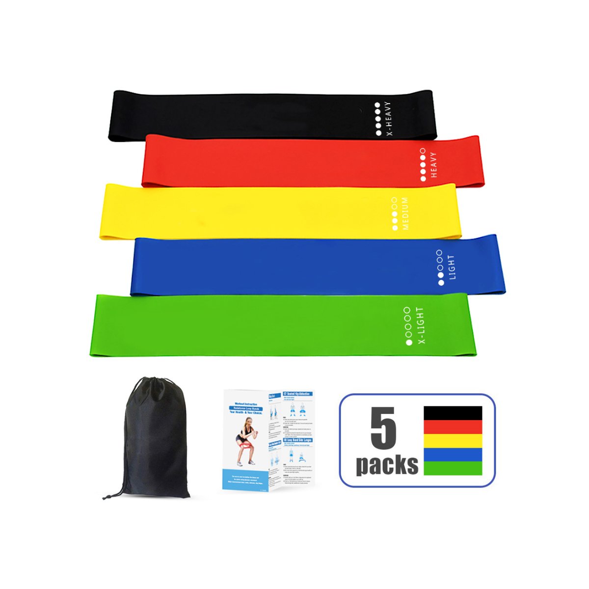 Salmon Lucky Flex and Stretch set of 5 exercise latex bands, showcasing colorful resistance bands for fitness and stretching routines.