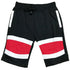 Red Stripe Moto Shorts by Lime Milo featuring a stylish design and comfortable fit, shown on a model in the image.