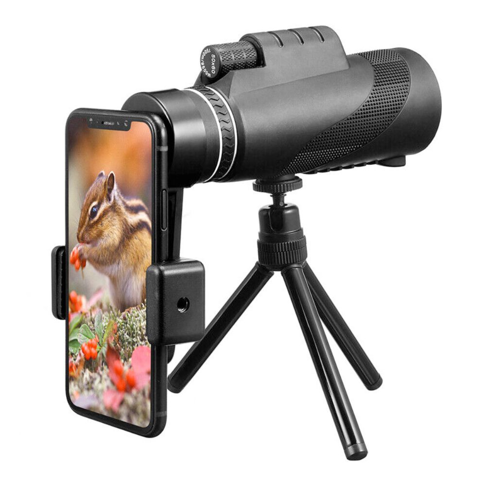 Yellow Pandora HD monocular tripod for smartphones, portable mobile and laptop accessory with adjustable stand for stable viewing.
