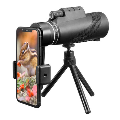Yellow Pandora HD monocular tripod for smartphones, portable mobile and laptop accessory with adjustable stand for stable viewing.