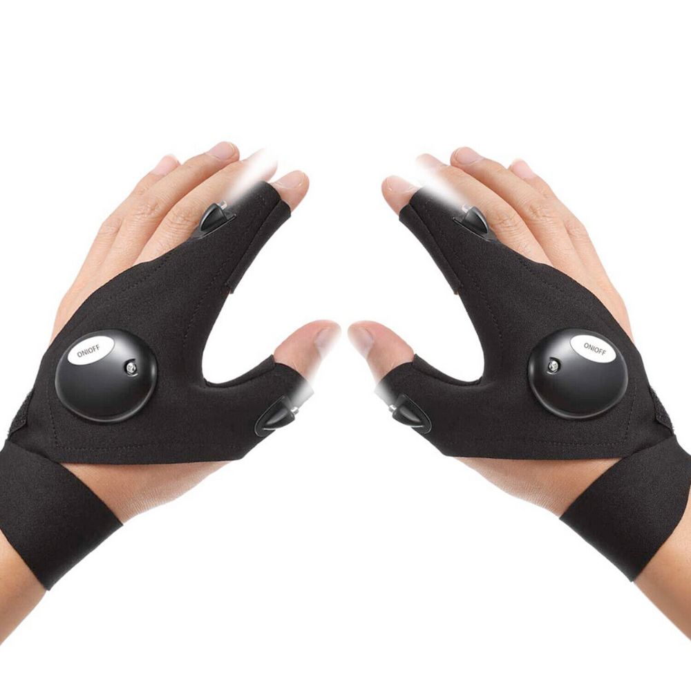 Yellow Pandora LED flashlight gloves, multipurpose gift set with illuminated fingertips and adjustable straps, ideal for visibility and tasks.