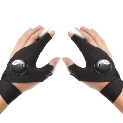 Yellow Pandora LED flashlight gloves, multipurpose gift set with illuminated fingertips and adjustable straps, ideal for visibility and tasks.