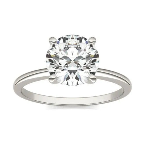 White Cassandra 14K white gold earrings featuring 2 carat total weight round lab-grown diamond solitaire design.
