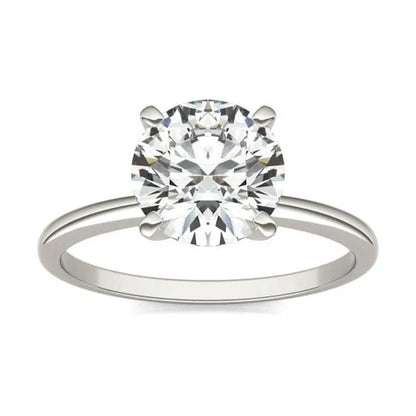 White Cassandra 14K white gold earrings featuring 2 carat total weight round lab-grown diamond solitaire design.