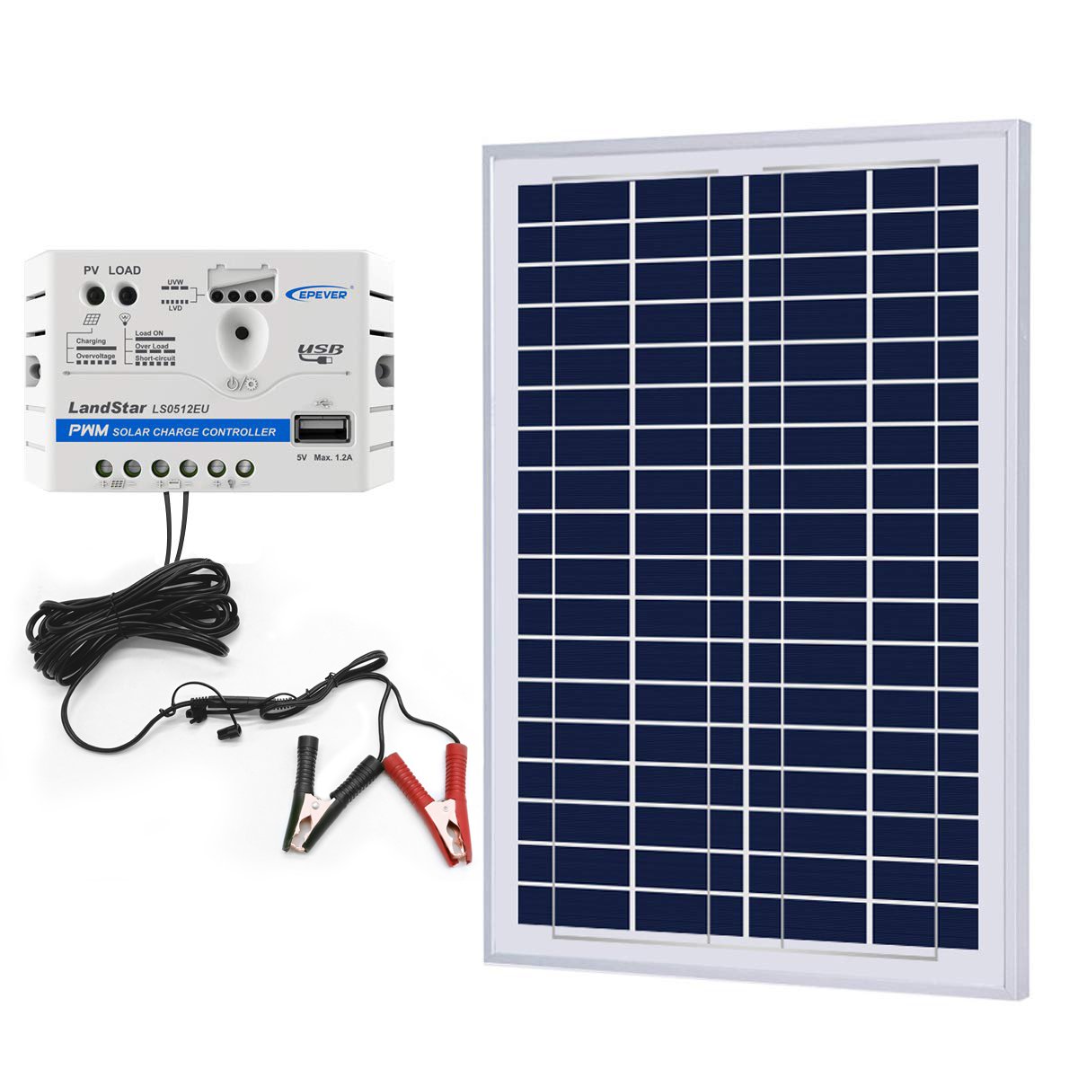 Fuchsia Rose ACOPower 25W off-grid solar kit with 5A charge controller and SAE port, suitable for outdoor solar power projects.