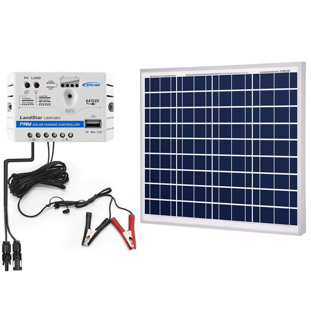 Fuchsia Rose ACOPOWER 50W 12V solar charger kit with 10A charge controller for outdoor solar power applications.
