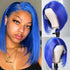 Electric blue Bob lace front wig by Peach Epimetheus featuring 13x4 lace, custom-colored human hair styled in a sleek bob.