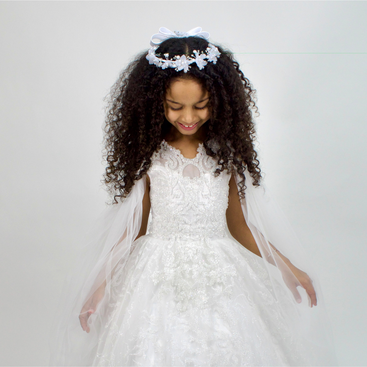 Flowers bow veil for girls dresses