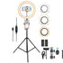 Yellow Pandora 10-inch LED ring light with adjustable phone tripod stand for mobile and laptop photography or video recording.