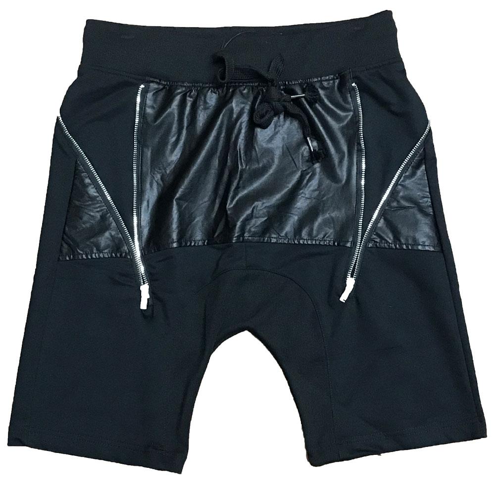 Leather front moto shorts by Lime Milo featuring a sleek design, front zipper, and stylish motorcycle-inspired details.