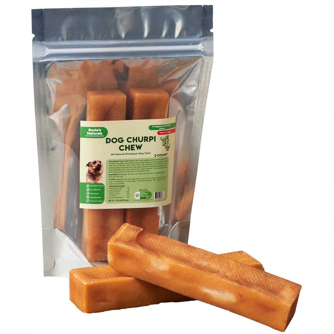 Harlequin Ganymede Yak Cheese Churpi dog chews, 2-count, 5.5 oz, natural pet treat with crunchy texture for dogs.