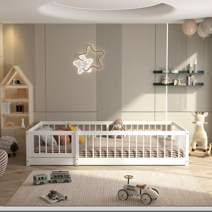 Olive Lucy Dream Raft Montessori natural twin floor bed with wooden frame and soft bedding for children&