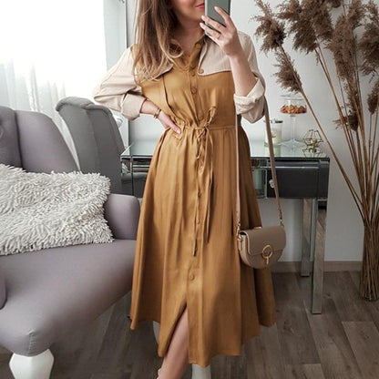 Elegant khaki mid-waist long sleeve dress for women by Jade, suitable for autumn and winter seasons.