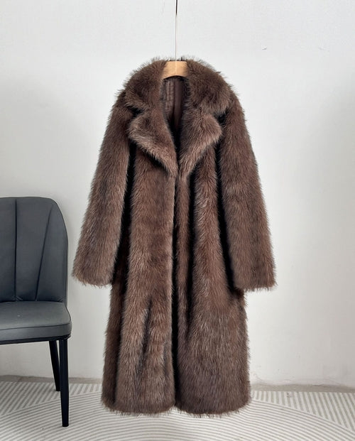 Carmine Juneberry Royal Faux Fur Maxi Coat, a luxurious long jacket with plush fur in a stylish design.