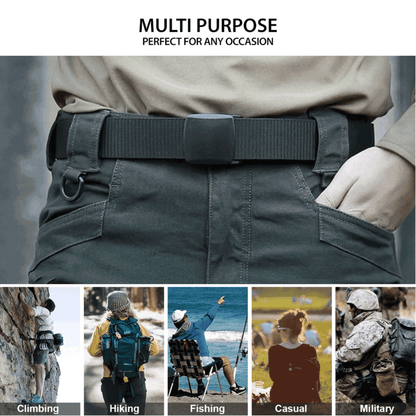 Black Lavender XGear tactical nylon belt with adjustable strap and plastic buckle, suitable for outdoor and tactical wear.