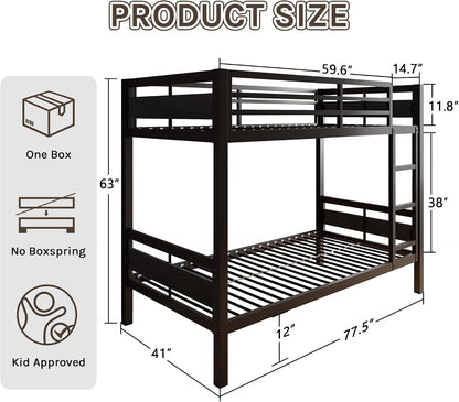 Twin Over Twin Industrial Grade Steel Bunk Bed Black Finish