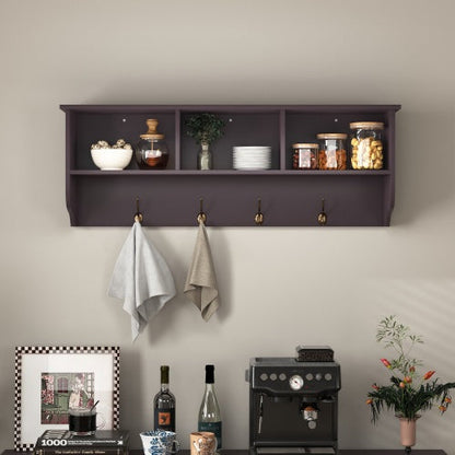 Pear Daisy espresso wall-mounted coat rack with 4 dual hooks for entryway or living room organization.