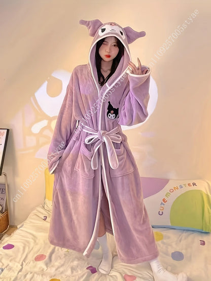 Sanrio My Melody hooded bathrobe by Start2Finish, plush cartoon-flannel, water-absorbing, quick-drying women&