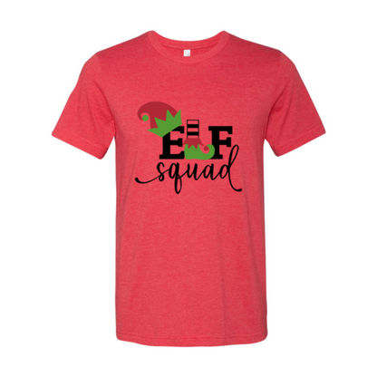 Red Alcestis Elf Squad shirt for kids, featuring a colorful elf design on a comfortable kid&