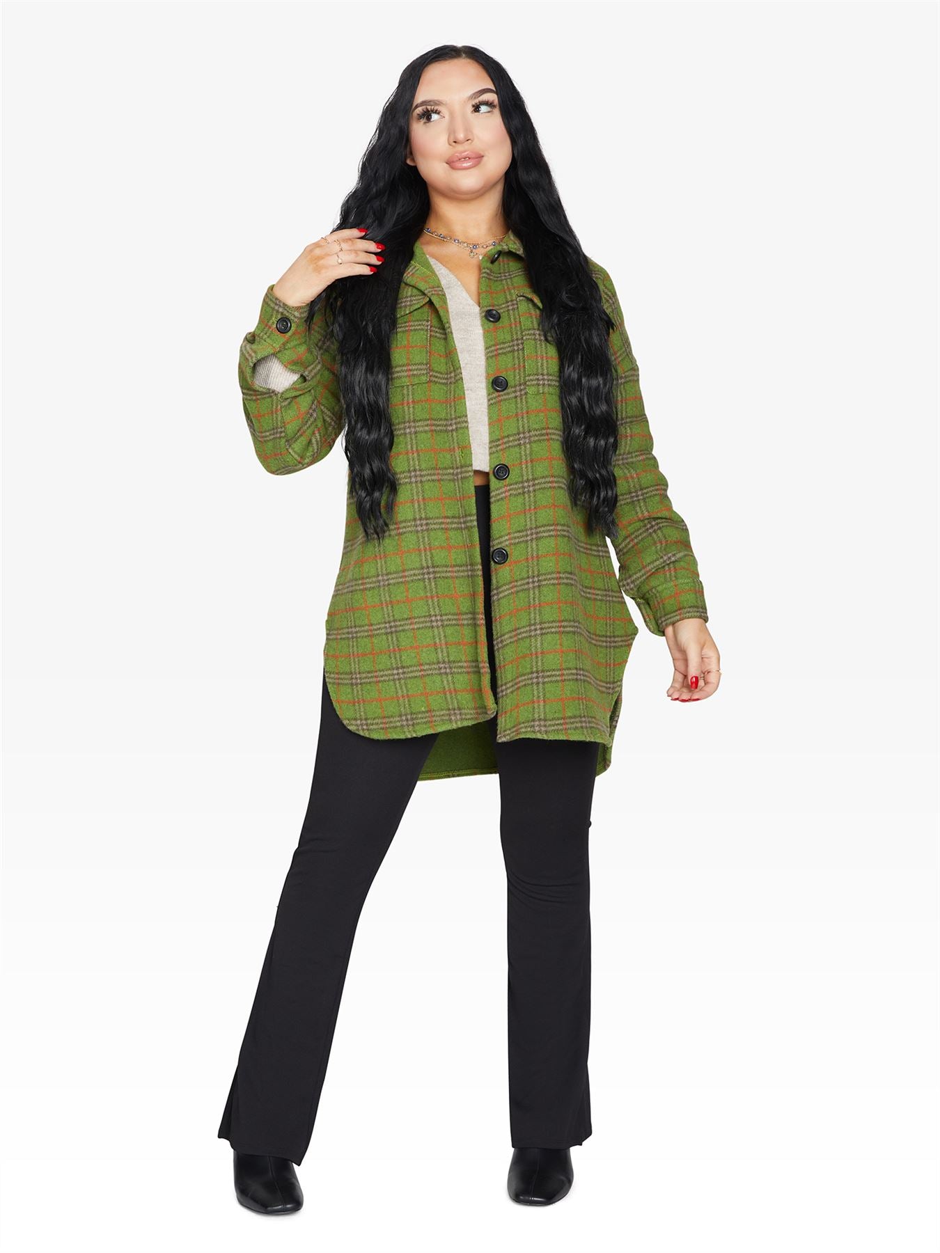 Rose Eleusis oversized Nova check wool blend shacket, stylish plaid jacket with relaxed fit, perfect for casual layered looks.