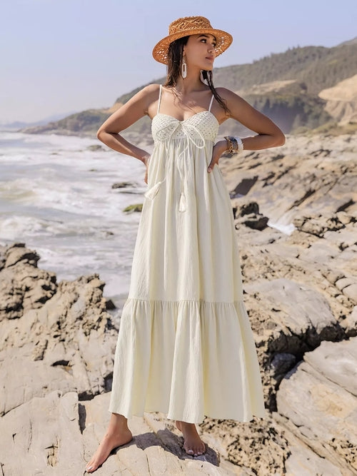 Pear Daisy sweetheart neck spaghetti strap dress for home and garden, featuring a stylish, feminine design in soft fabric.