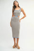 Multicolor chevron knit bodycon midi dress by Pear Daisy, stylish and fitted, displayed on a hanger.