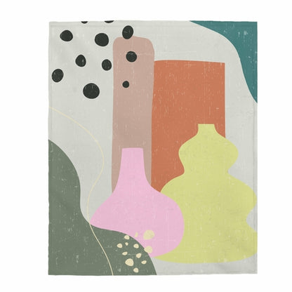 Yellow Pandora abstract vase plush throw blanket with a colorful, artistic design, ideal for cozy home decor.