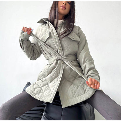 Carmine Juneberry long breasted lapel cotton jacket with button closure, stylish and tailored for a modern look.