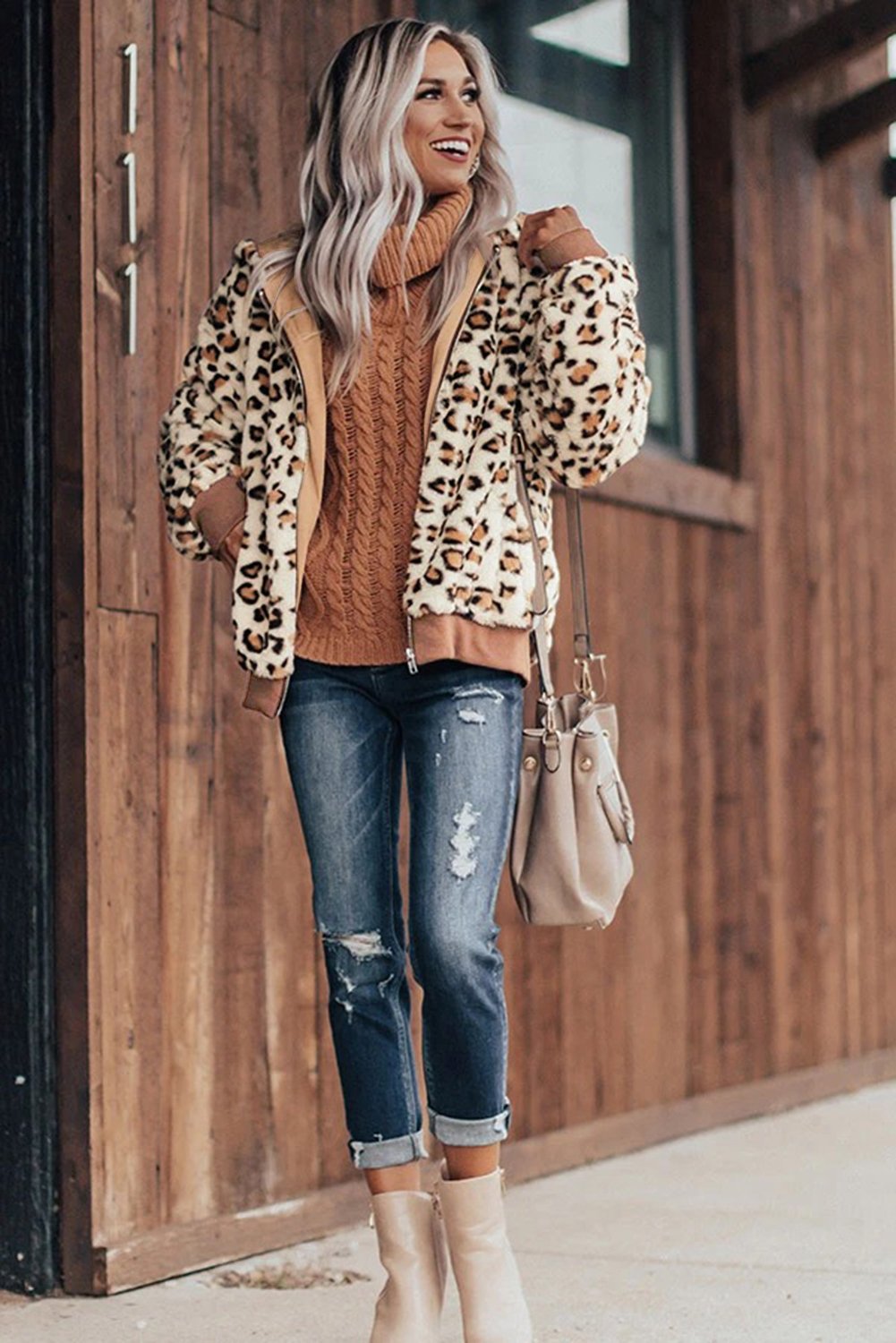 Jade cozy plush leopard jacket for women, featuring soft fabric and stylish animal print, perfect for cold weather.