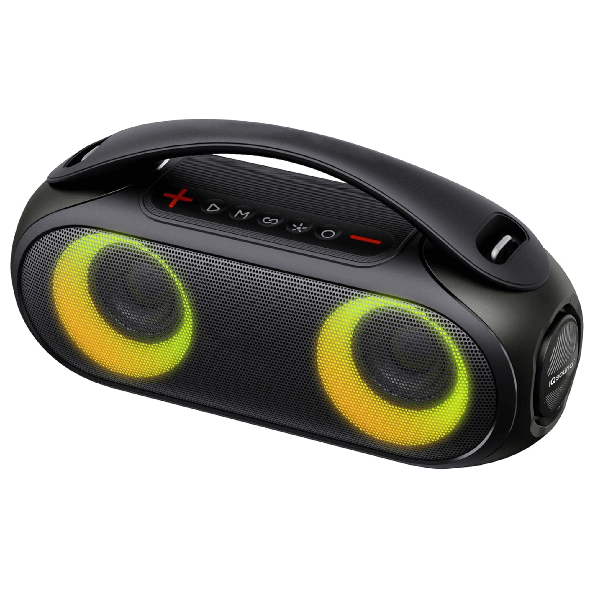 Sky Iapetus Supersonic portable Bluetooth speaker with water-resistant design and RGB light panel, ideal for outdoor audio enjoyment.