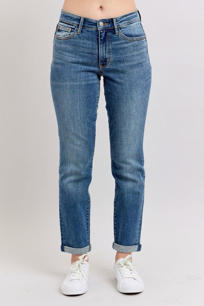 Judy Blue plus size mid-rise skinny cuff jeans with pockets, full size women&