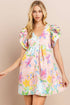 Floral printed blush dress with V neckline and button-down front, size Large, by Byzantium Smudge