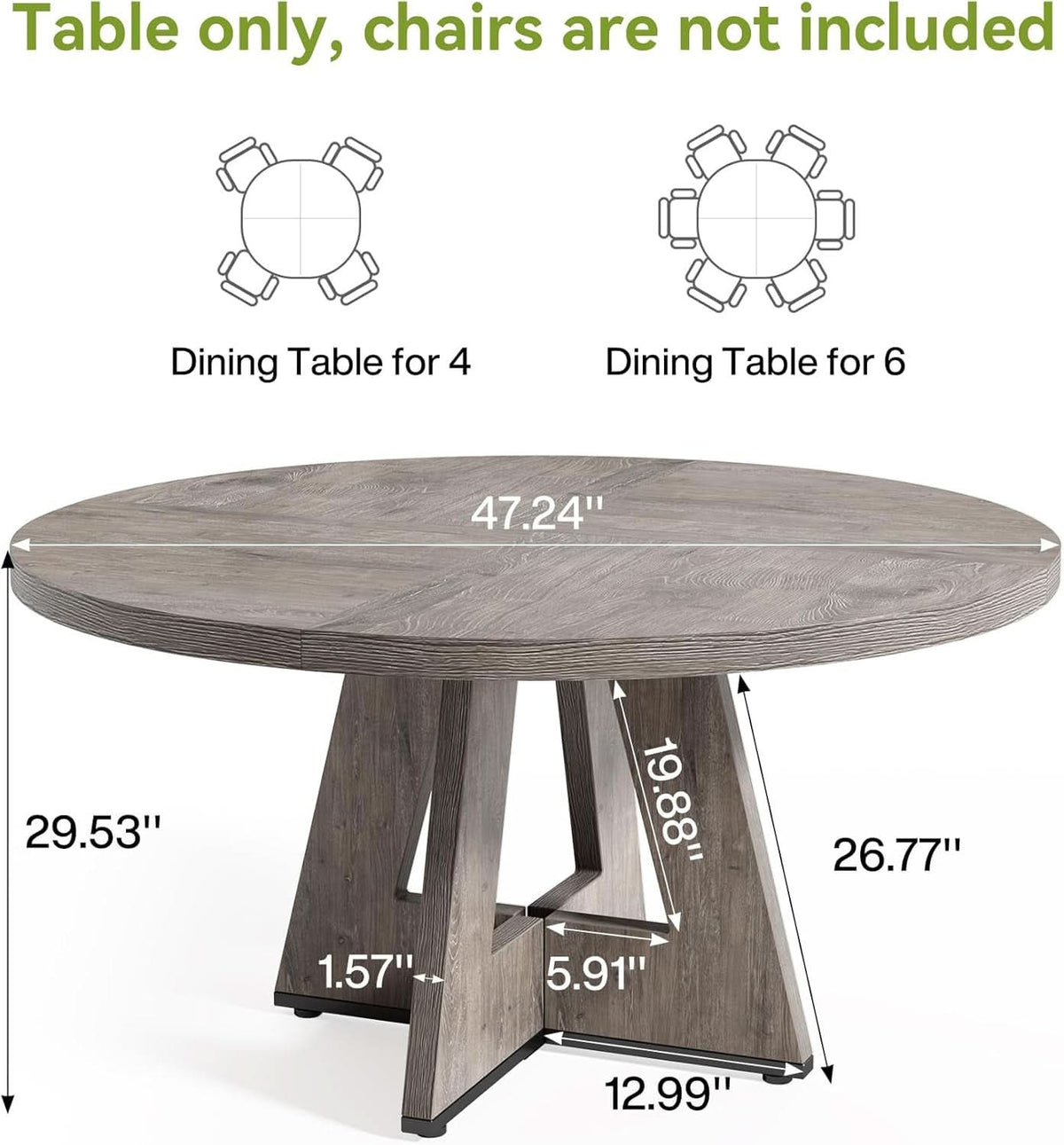 Round 47 Inch Dining Table For 4 To 6 With Grey Pedestal