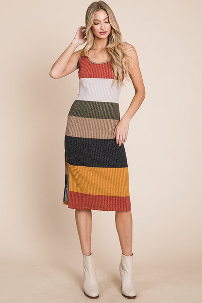 Color block casual dress by Jade Icarus featuring vibrant sections and a relaxed fit for stylish everyday wear.