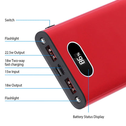 Pear Daisy 20000mAh portable power bank in green, black, and red color options, compact and suitable for home and outdoor use.