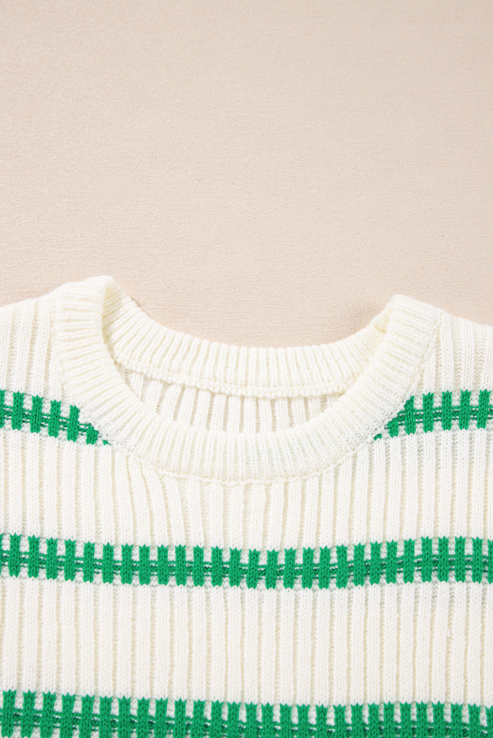 Bright green striped round neck casual sweater vest from Carmine Juneberry, featuring a cozy knit and vibrant pattern.