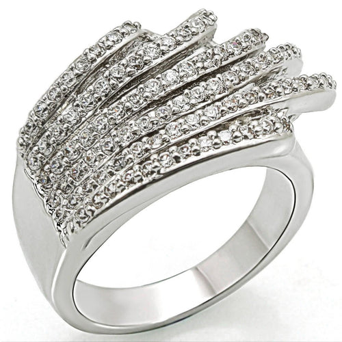 Rhodium brass ring with AAA grade clear CZ gemstone, stylish jewelry piece from Turquoise Tiger.