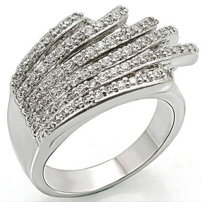 Rhodium brass ring with AAA grade clear CZ gemstone, stylish jewelry piece from Turquoise Tiger.