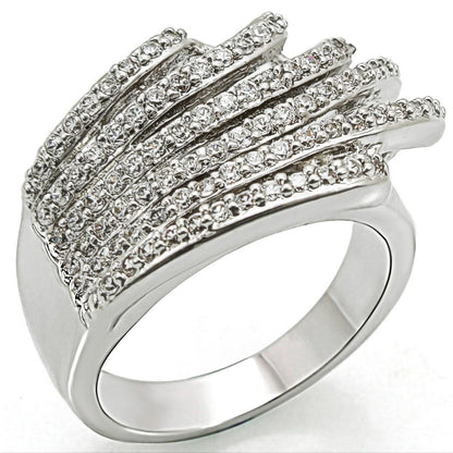 Rhodium brass ring with AAA grade clear CZ gemstone, designed by Turquoise Tiger, showcasing a polished ring with sparkling stone.