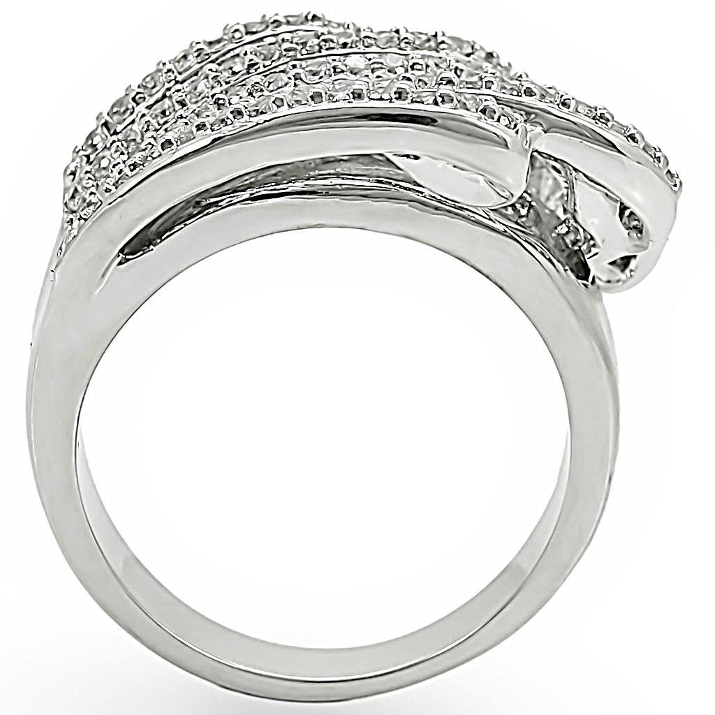 Rhodium brass ring with AAA grade clear cubic zirconia from Turquoise Tiger, showcasing a sparkling, elegant jewelry design.